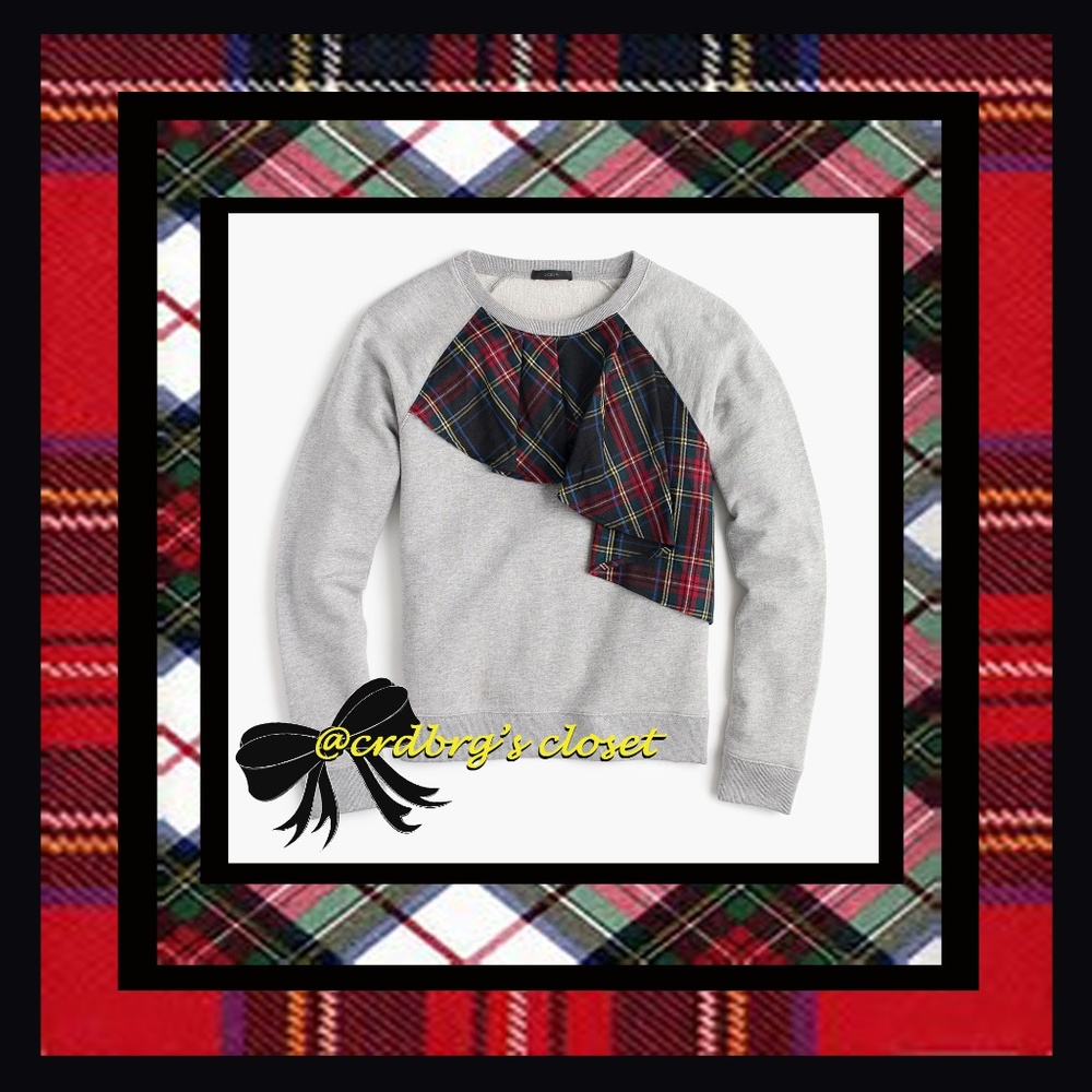 NWT, JCrew Tartan Ruffle Sweatshirt